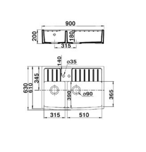 medidas fregadero cerámica dos cubetas Clotaire III