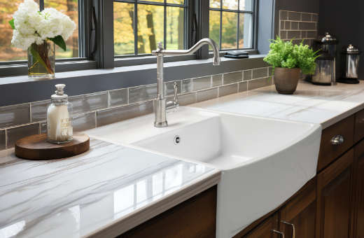 ambientación cocina con fregadero doble cubeta y escurridor Clotaire IV estilo vintage