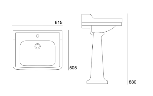 medidas lavabo con pedestal y copete Neoclassic