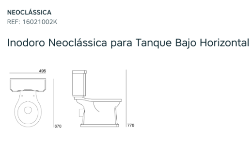 medidas wc tanque bajo Neoclassic salida horizontal
