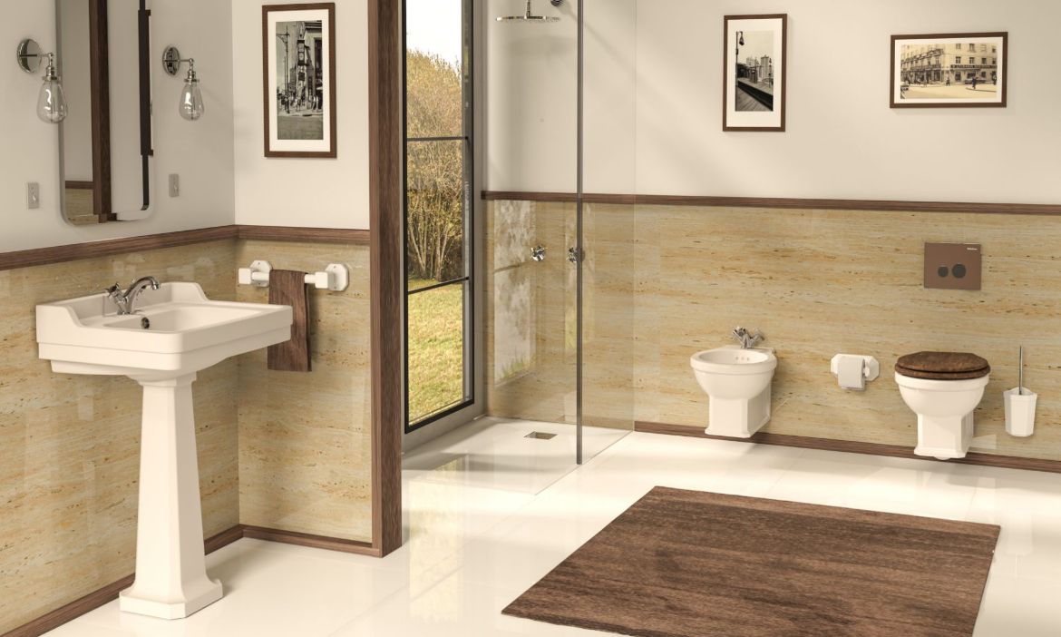 ambientacion con inodoro suspendido Neoclassic estilo vintage